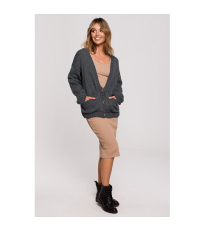 BK074 button-down cardigan with wide pockets - anthracite