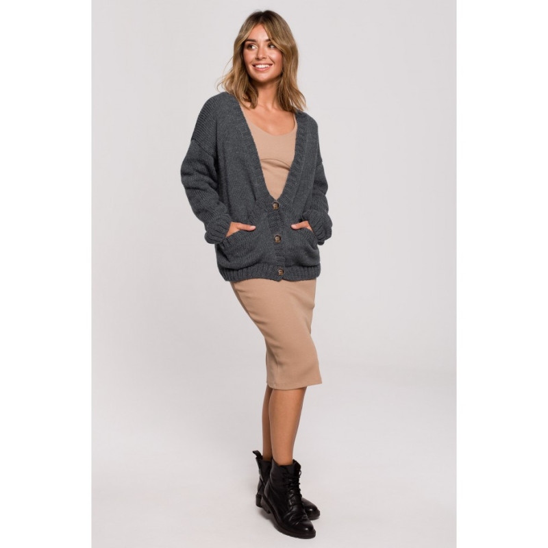 BK074 button-down cardigan with wide pockets - anthracite