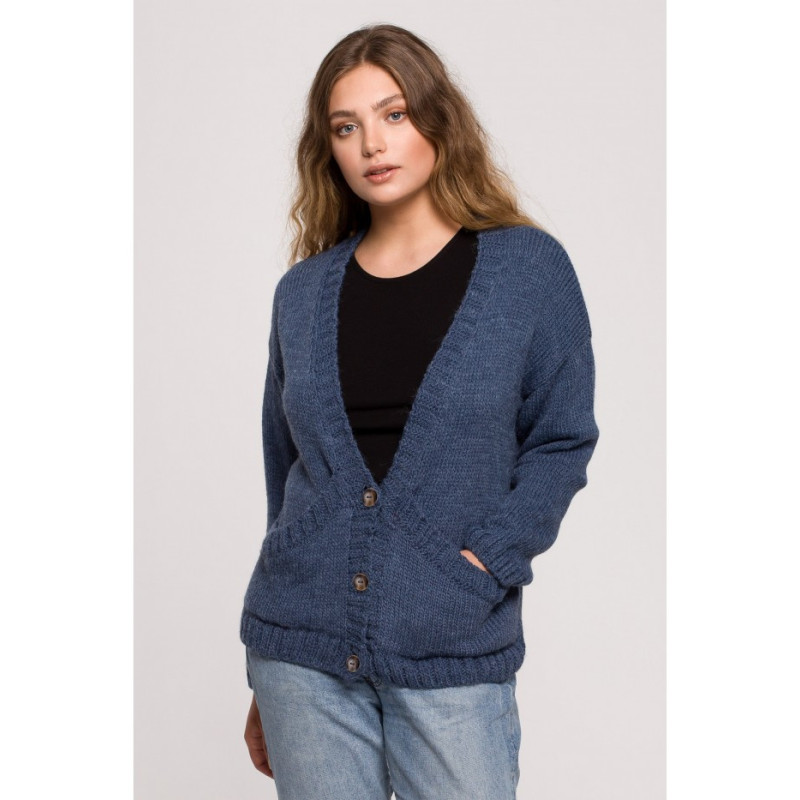 BK074 Button-down cardigan with wide pockets - blue