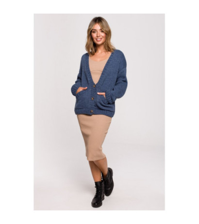 BK074 Button-down cardigan with wide pockets - blue