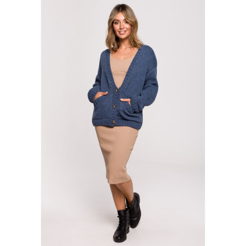 BK074 Button-down cardigan with wide pockets - blue