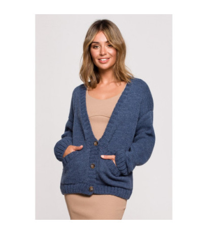 BK074 Button-down cardigan with wide pockets - blue