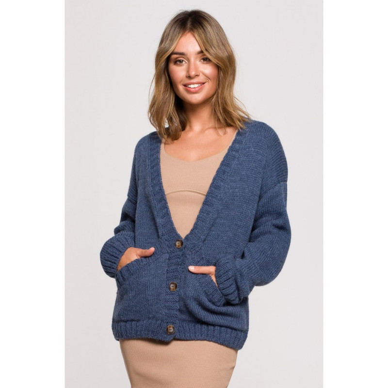 BK074 Button-down cardigan with wide pockets - blue