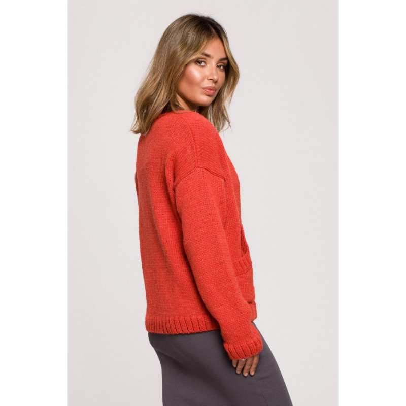 BK074 button-down cardigan with wide pockets - orange