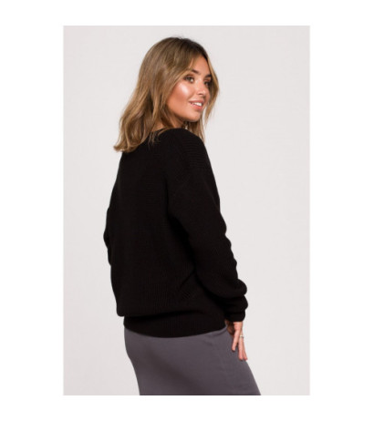 BK075 Sweater with a heart neckline - black