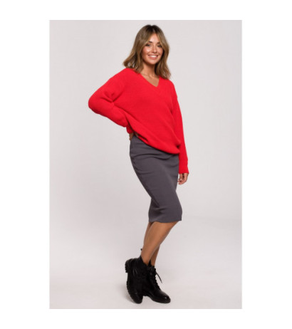 BK075 Sweater with a heart neckline - red