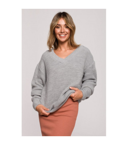 BK075 Sweater with a heart neckline - gray