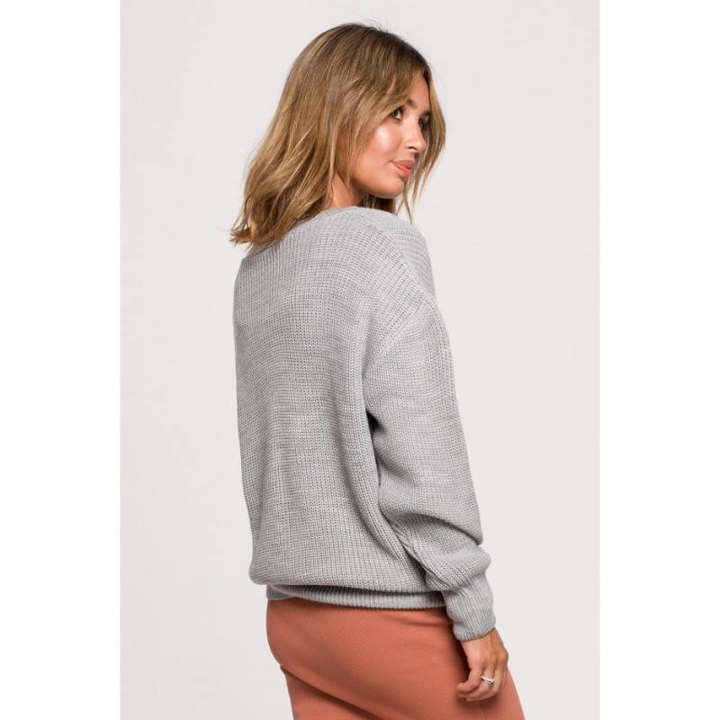 BK075 Sweater with a heart neckline - gray