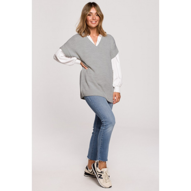 BK076 Sleeveless top with v-neck - gray