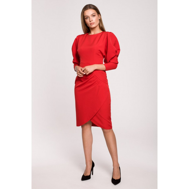 S284 Dress with buff sleeves - red