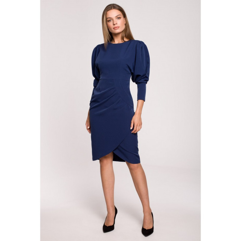 S284 Dress with buff sleeves - navy blue