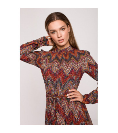 S291 Maxi dress with ruffle - Aztec print - model 1