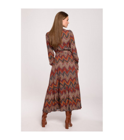 S291 Maxi dress with ruffle - Aztec print - model 1