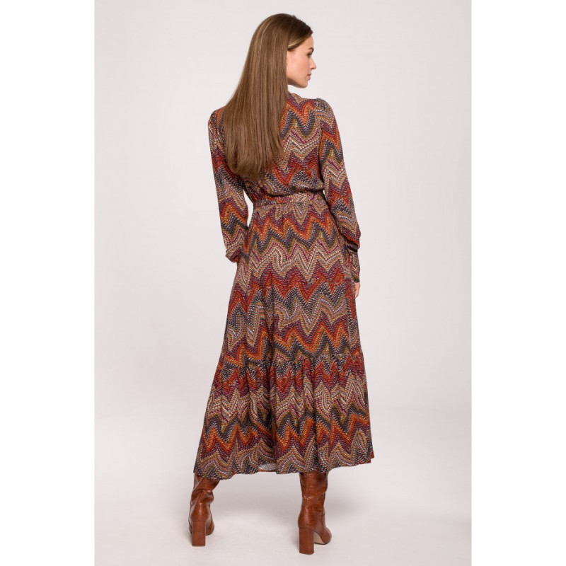 S291 Maxi dress with ruffle - Aztec print - model 1