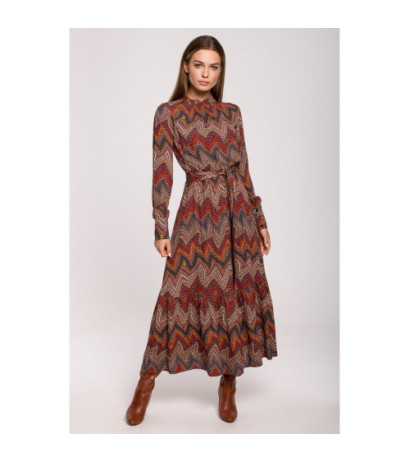 S291 Maxi dress with ruffle - Aztec print - model 1