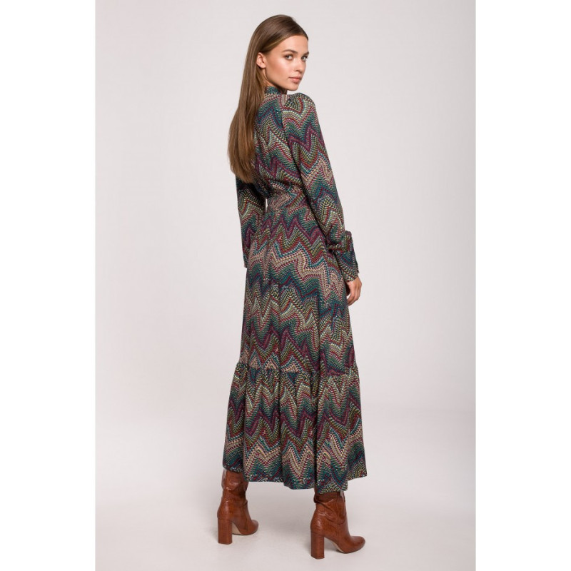 S291 Maxi dress with ruffle - Aztec print - model 2