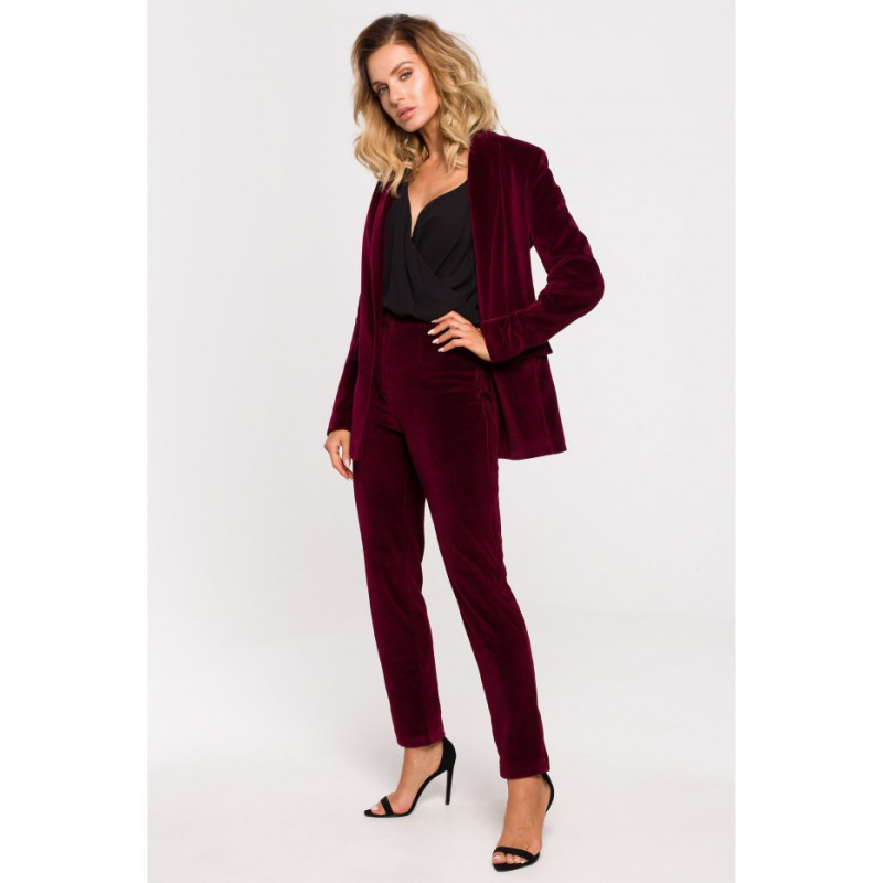 M643 Velour button-down jacket - burgundy