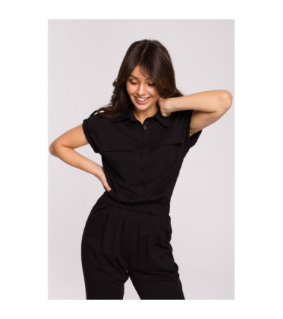 B223 Safari jumpsuit with pockets on the front - black