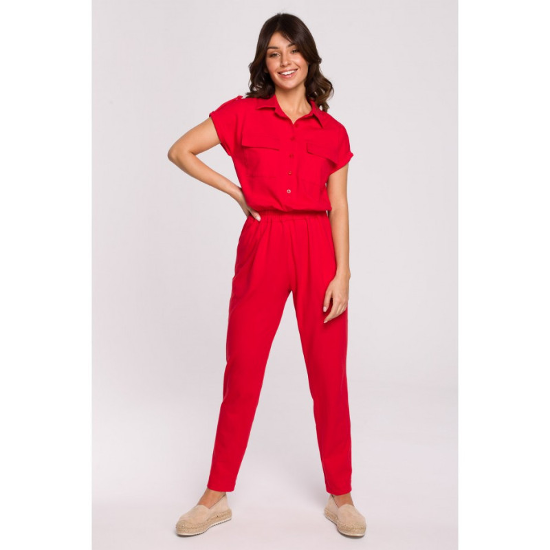 B223 Safari jumpsuit with pockets on the front - red