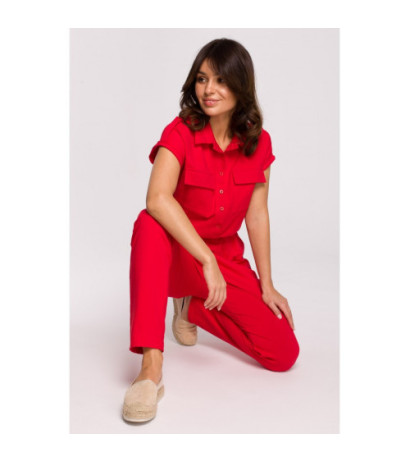 B223 Safari jumpsuit with pockets on the front - red