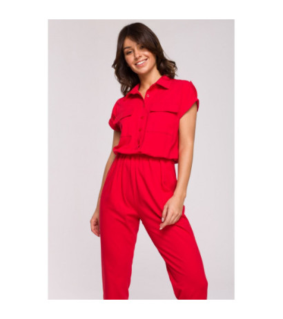 B223 Safari jumpsuit with pockets on the front - red