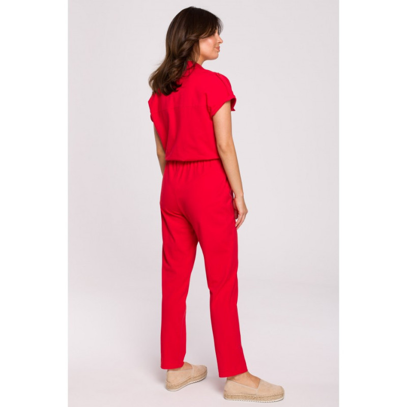 B223 Safari jumpsuit with pockets on the front - red