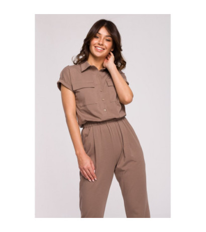 B223 Safari jumpsuit with pockets on the front - cocoa