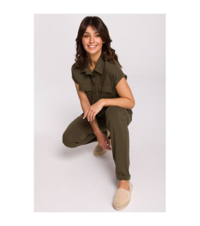 B223 Safari jumpsuit with pockets on the front - khaki