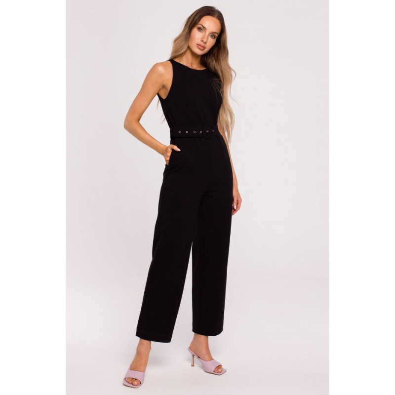 M679 Sleeveless jumpsuit with belt - black