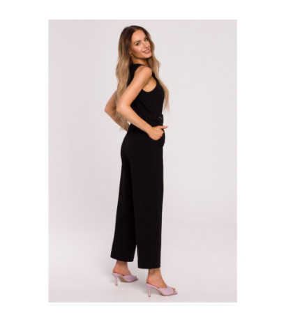 M679 Sleeveless jumpsuit with belt - black