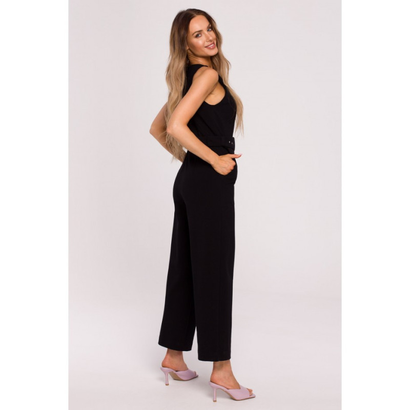 M679 Sleeveless jumpsuit with belt - black