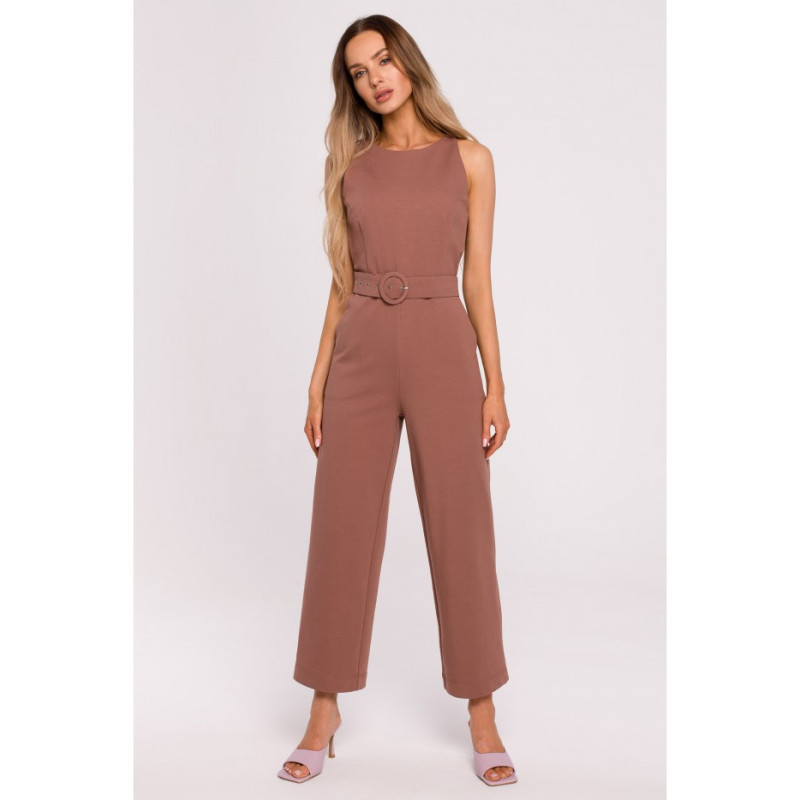 M679 Sleeveless jumpsuit with belt - chocolate