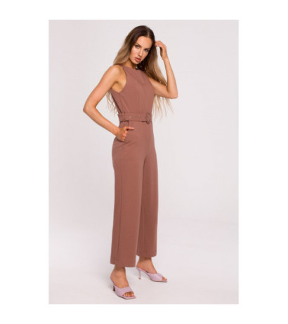 M679 Sleeveless jumpsuit with belt - chocolate