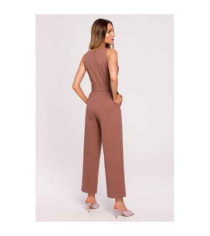 M679 Sleeveless jumpsuit with belt - chocolate