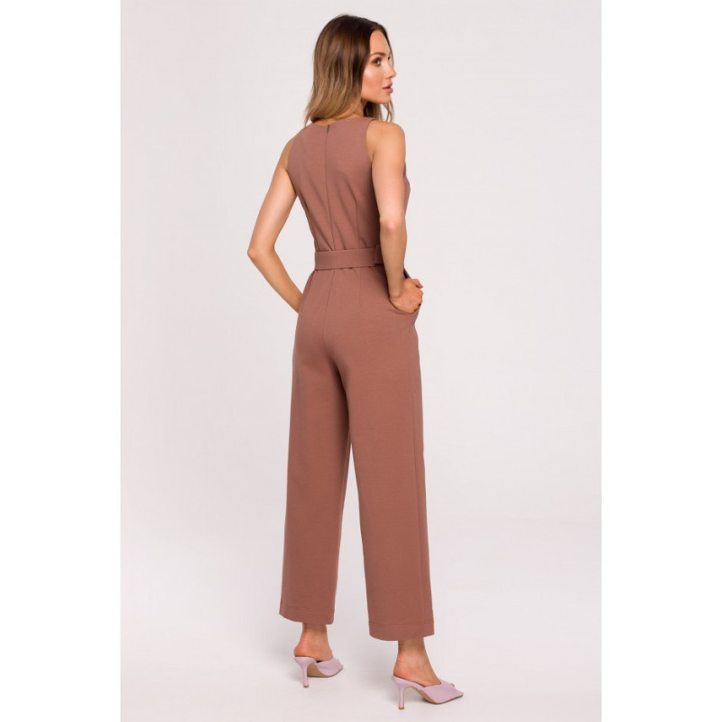 M679 Sleeveless jumpsuit with belt - chocolate