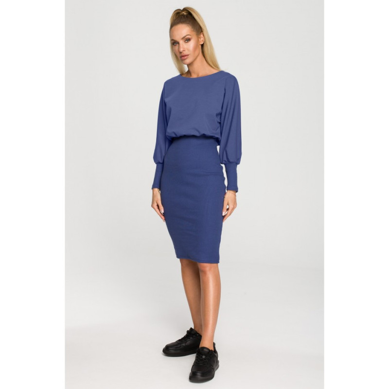 M690 Dress with ribbed bottom - indigo