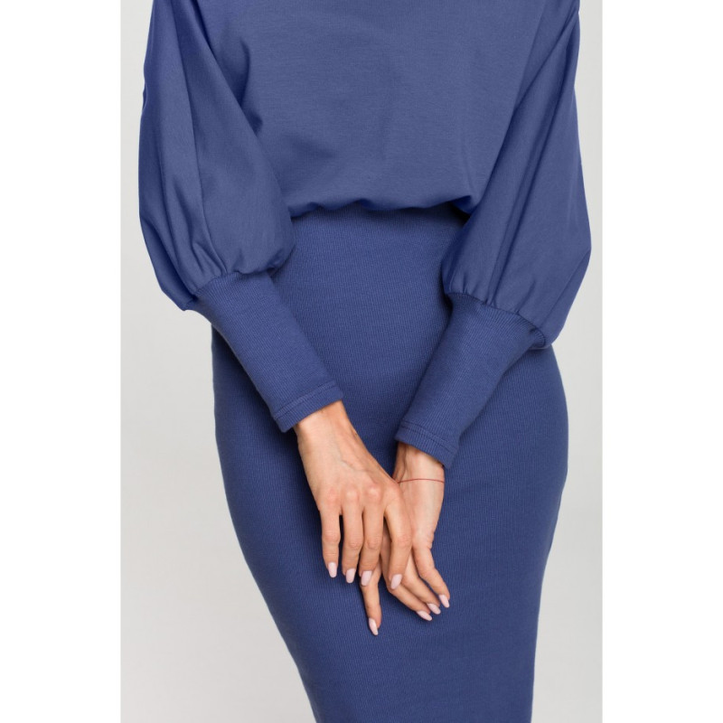 M690 Dress with ribbed bottom - indigo