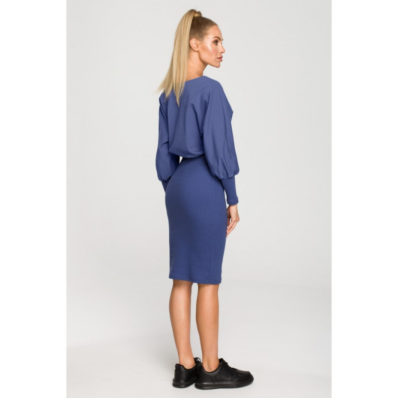 M690 Dress with ribbed bottom - indigo