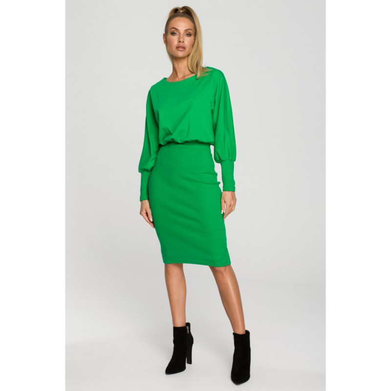 M690 Dress with ribbed bottom - luscious green