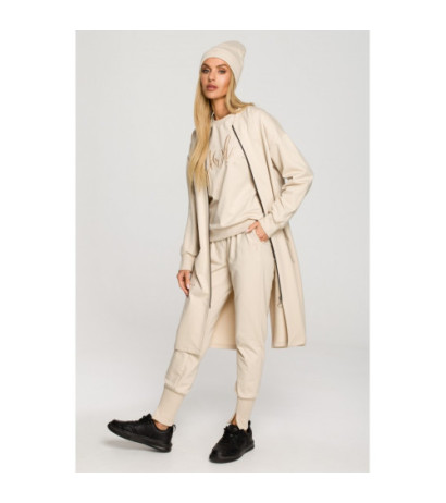 M694 Long zip sweatshirt with slit - sand-colored