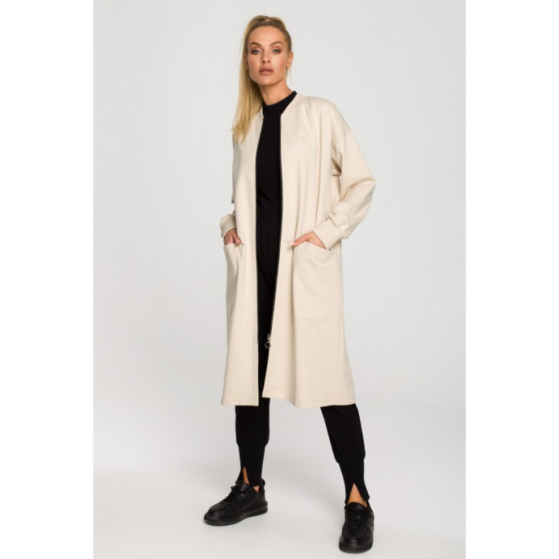 M694 Long zip sweatshirt with slit - sand-colored