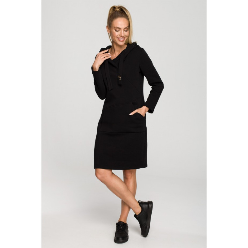 M695 Dress with hood and asymmetrical pocket - black