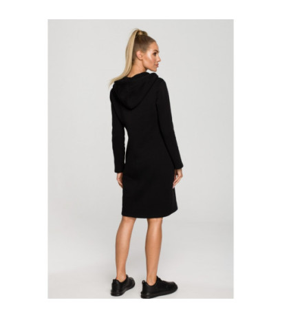 M695 Dress with hood and asymmetrical pocket - black