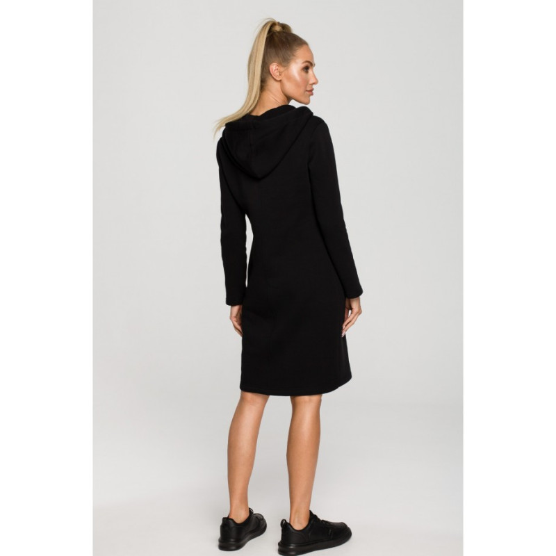 M695 Dress with hood and asymmetrical pocket - black