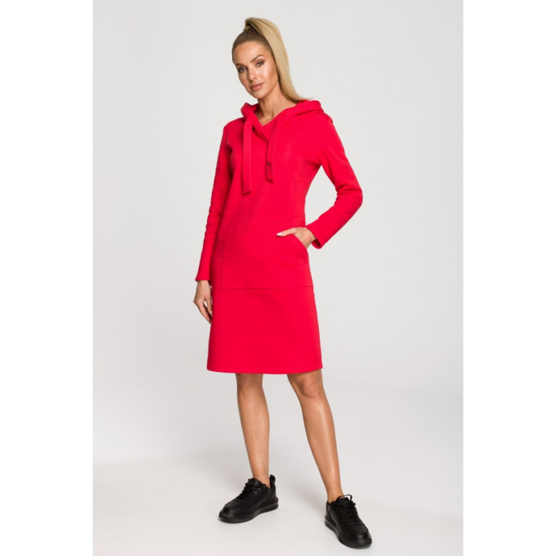 M695 Dress with hood and asymmetrical pocket - red