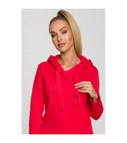 M695 Dress with hood and asymmetrical pocket - red