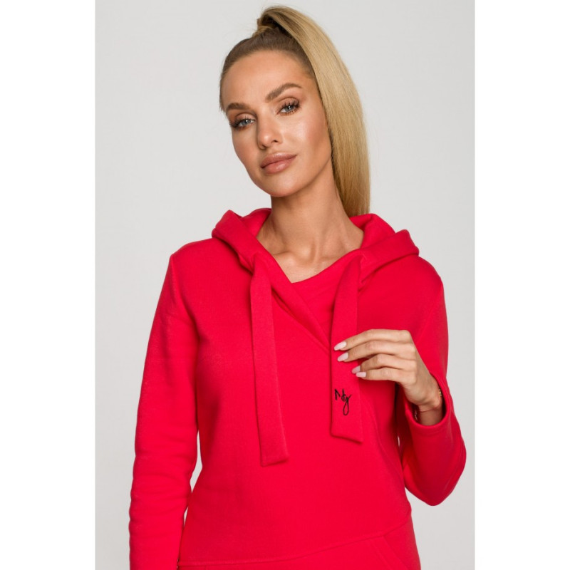 M695 Dress with hood and asymmetrical pocket - red