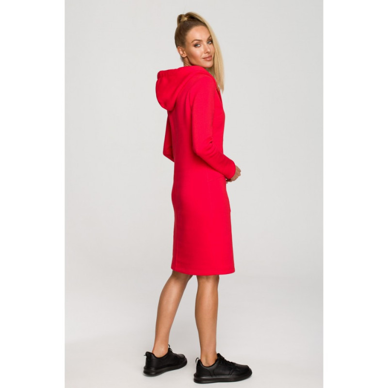 M695 Dress with hood and asymmetrical pocket - red