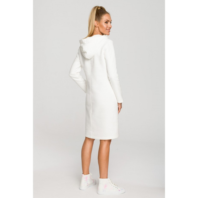 M695 Dress with hood and asymmetrical pocket - ecru