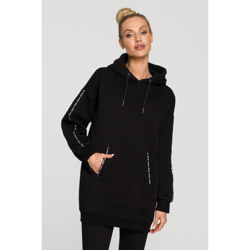 M696 Hooded sweatshirt with decorative piping - black